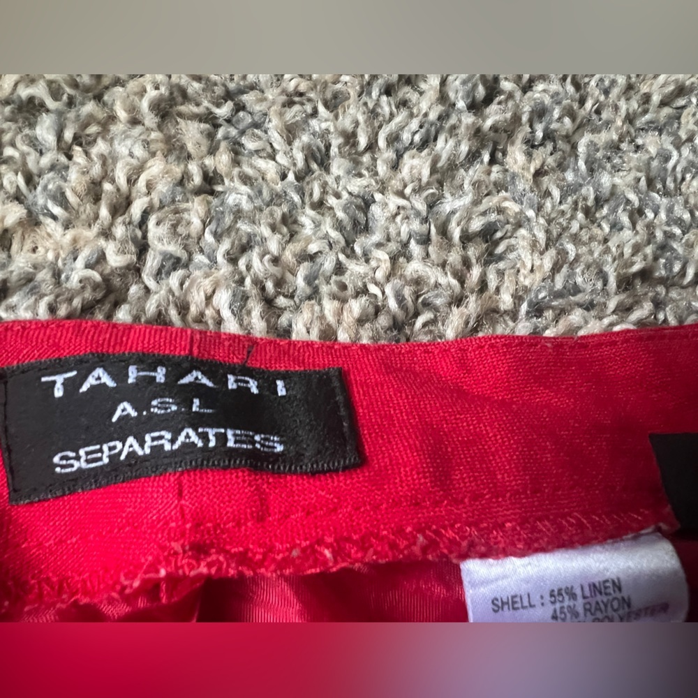 Tahari Vibrant Vintage Red Wide Leg Linen Pants - Picture 7 of 10